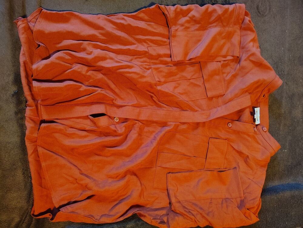 Weekday Shirt Womens M Long Sleeve Button Up Utility Pocket Orange Collared